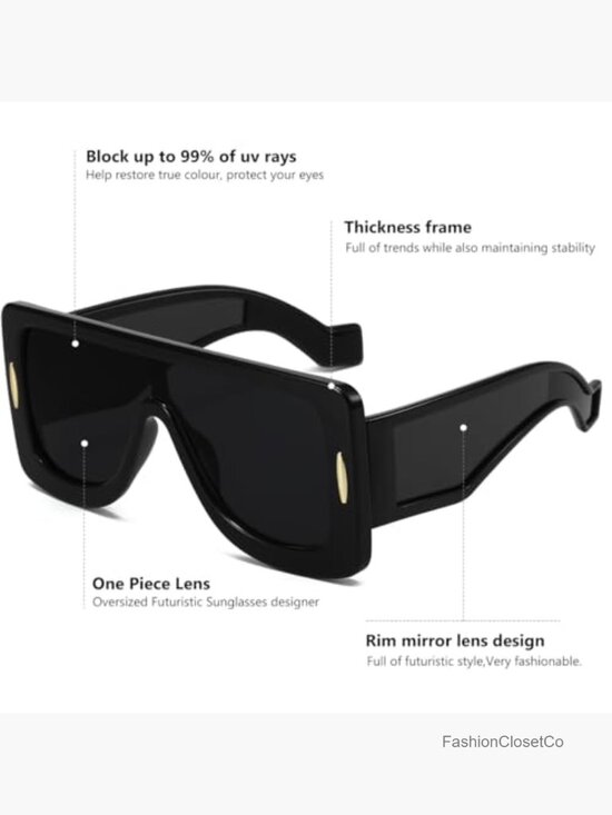 Oversized Flat Top Shield Sunglasses UV400 Protection Unisex main image 4